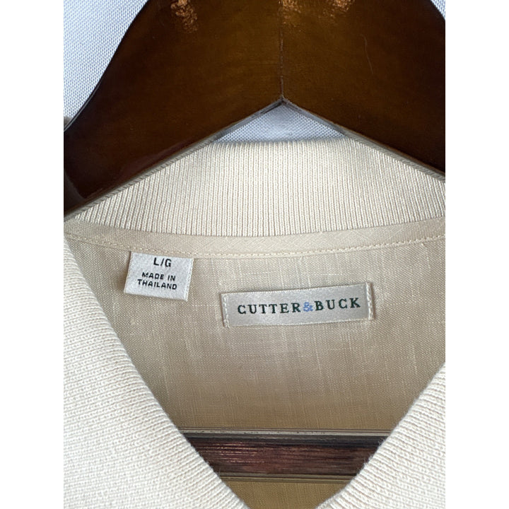 Men’s Cutter & Buck Large Cream Short Sleeve Linen Button Up