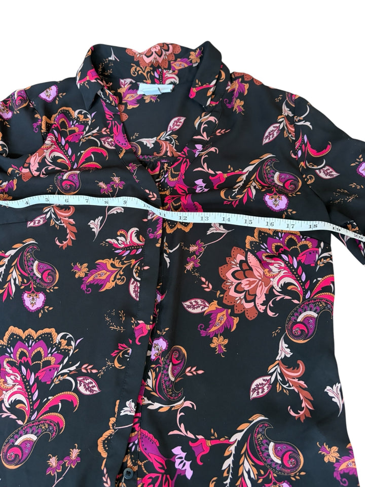 Liz Claiborne Women's Black & Pink Paisley Floral Long Sleeve Blouse, Size XS
