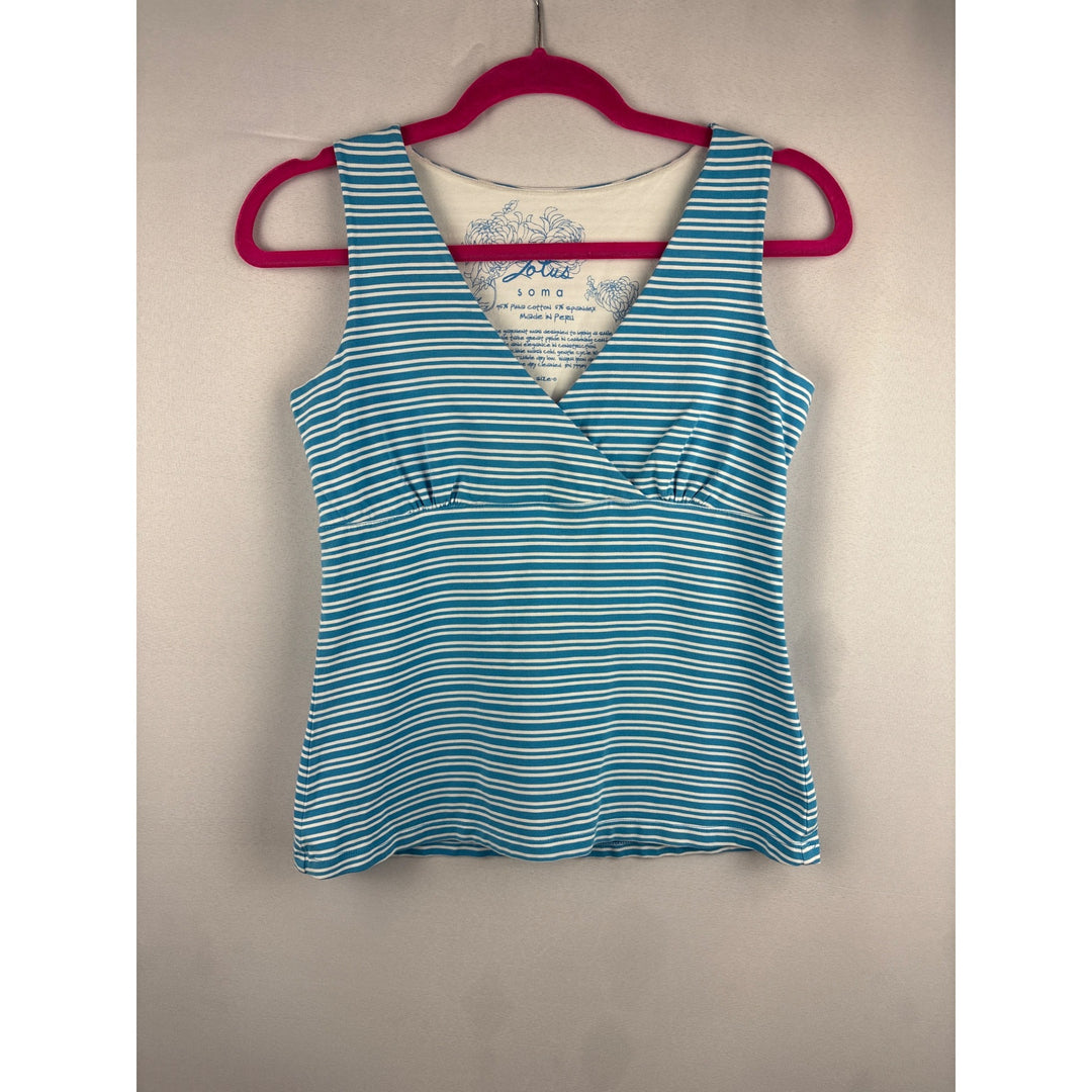 Lotus Soma Womens Sleeveless Striped Top Size 0 Blue & White Cotton Blend