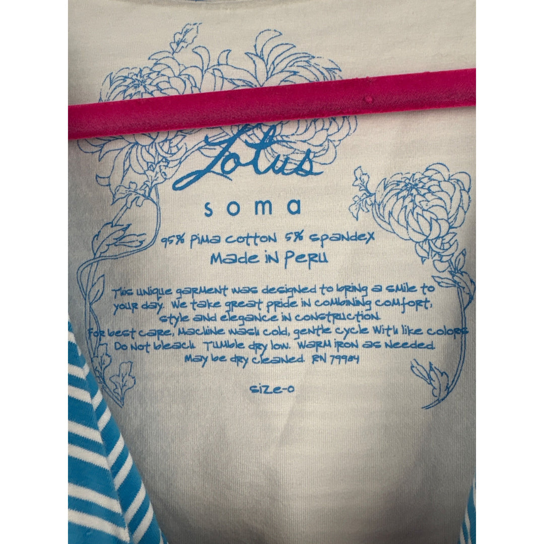Lotus Soma Womens Sleeveless Striped Top Size 0 Blue & White Cotton Blend
