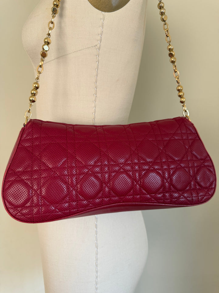 Christian Dior Vintage Cannage Quilted Leather Chain Shoulder Bag Burgundy