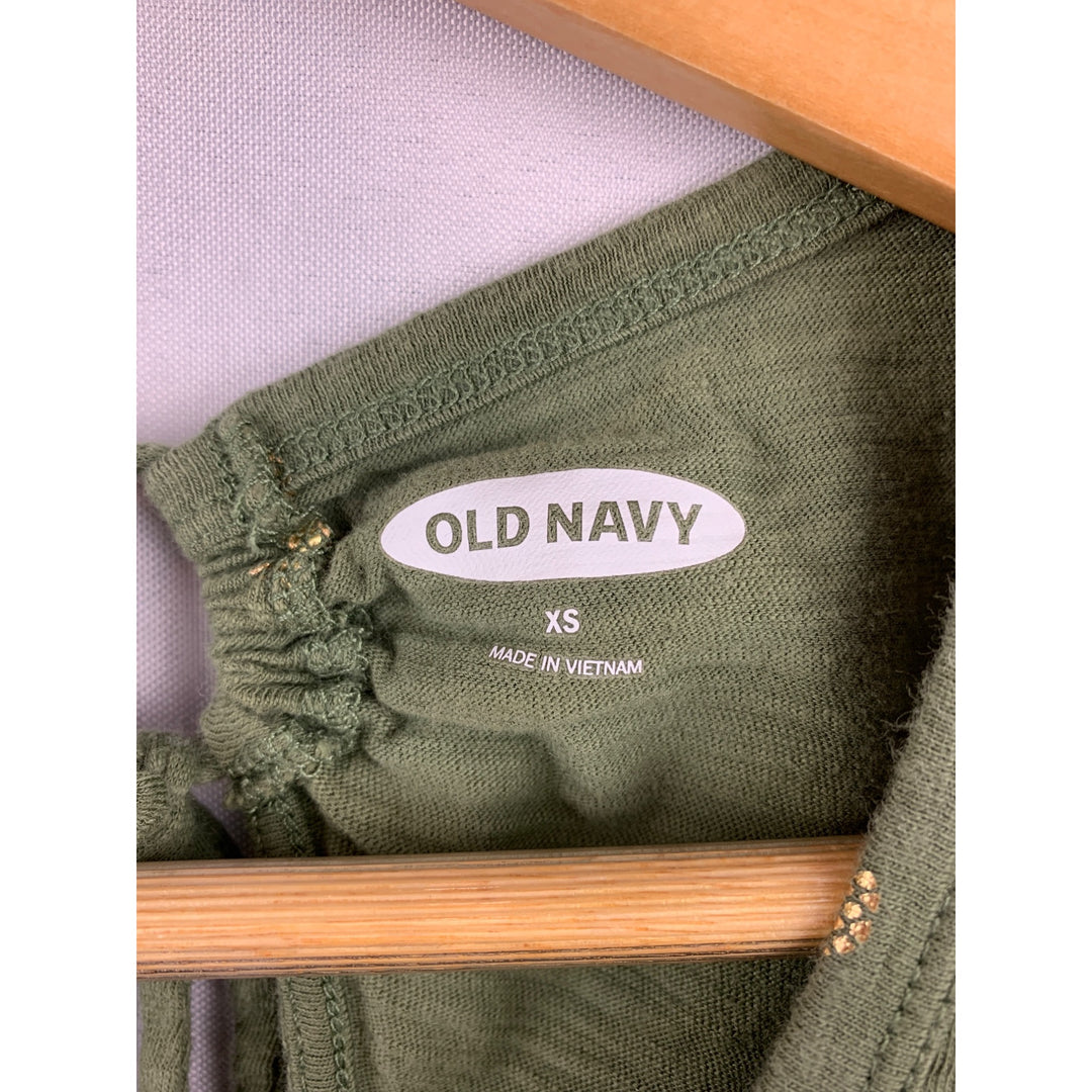 Old Navy Sleeveless XS Tank Top In Olive Green With Gold Pineapples