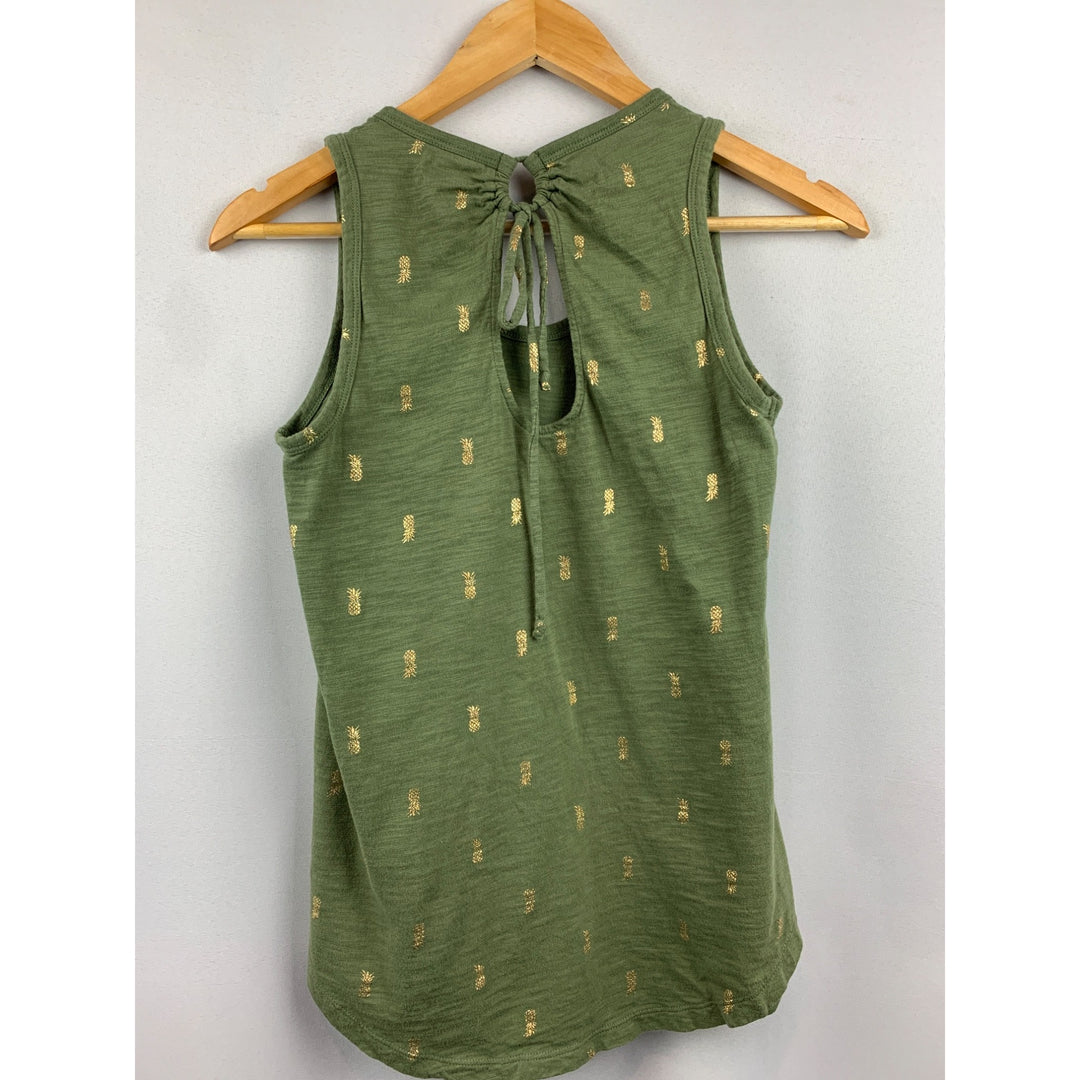 Old Navy Sleeveless XS Tank Top In Olive Green With Gold Pineapples