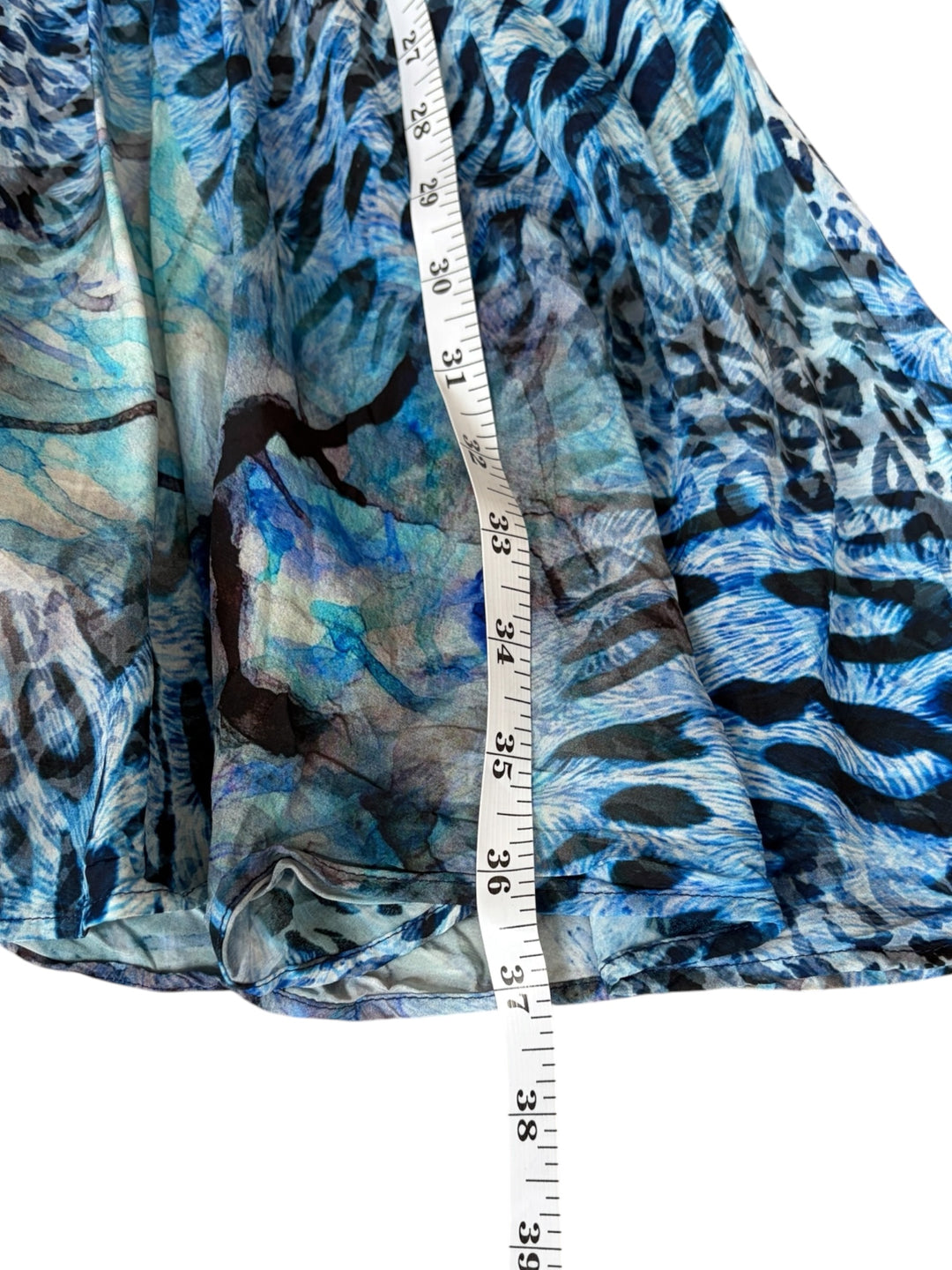 Marciano by GUESS Rose Romance Feminine Animal Motif Blue mini flared v-neck women's dress, size 2