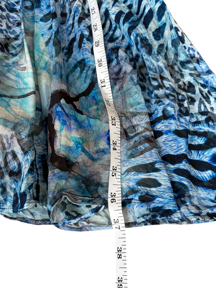 Marciano by GUESS Rose Romance Feminine Animal Motif Blue mini flared v-neck women's dress, size 2
