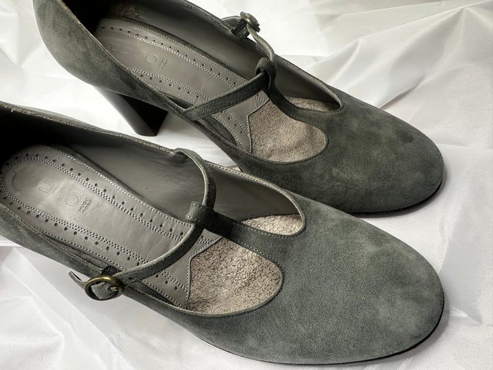 Hugo Boss Taupe Suede Mary Jane Block Heels