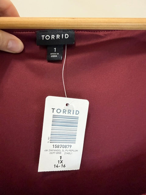 Torrid Faux Leather Peplum Tank Burgundy Size 1(14-16) NWT