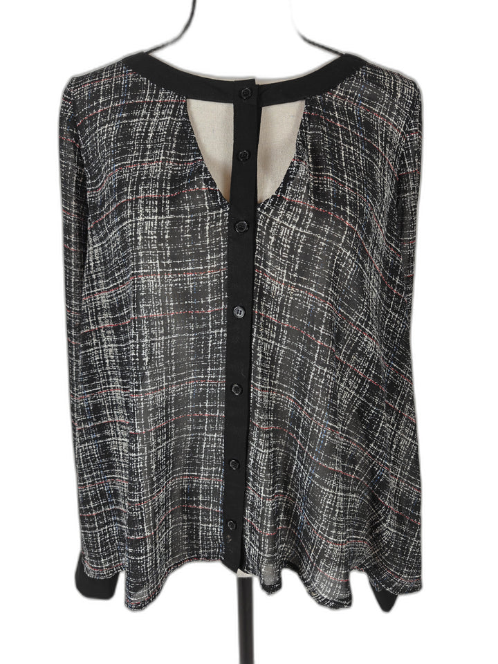 Women’s Elodie Button Front Blouse Black Plaid Size Medium