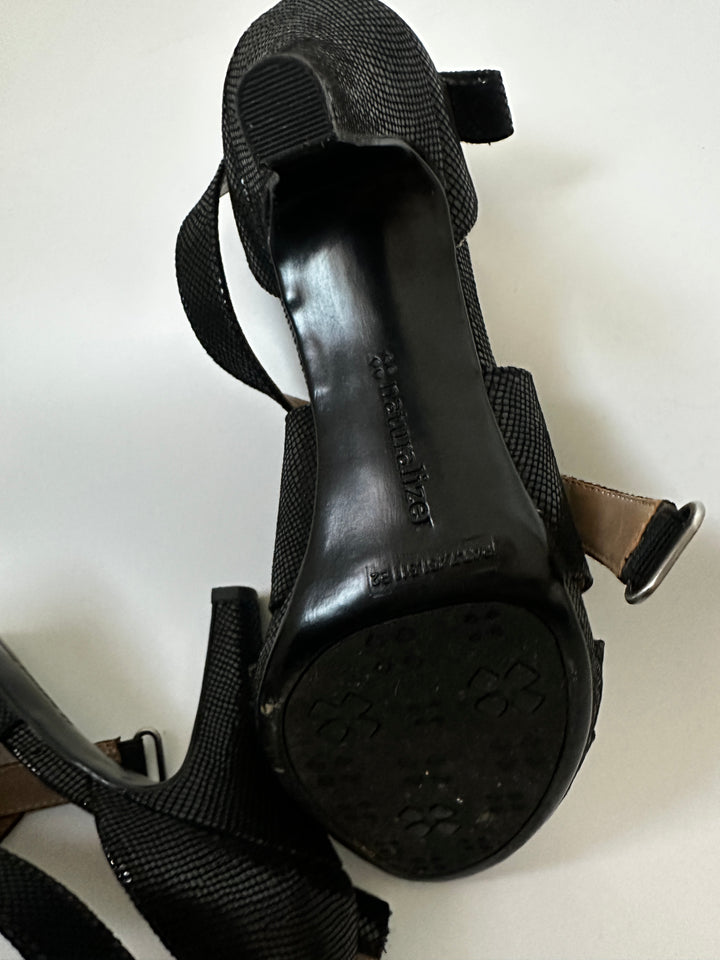 Naturalizer N5 Comfort Black Textured Strappy Heels