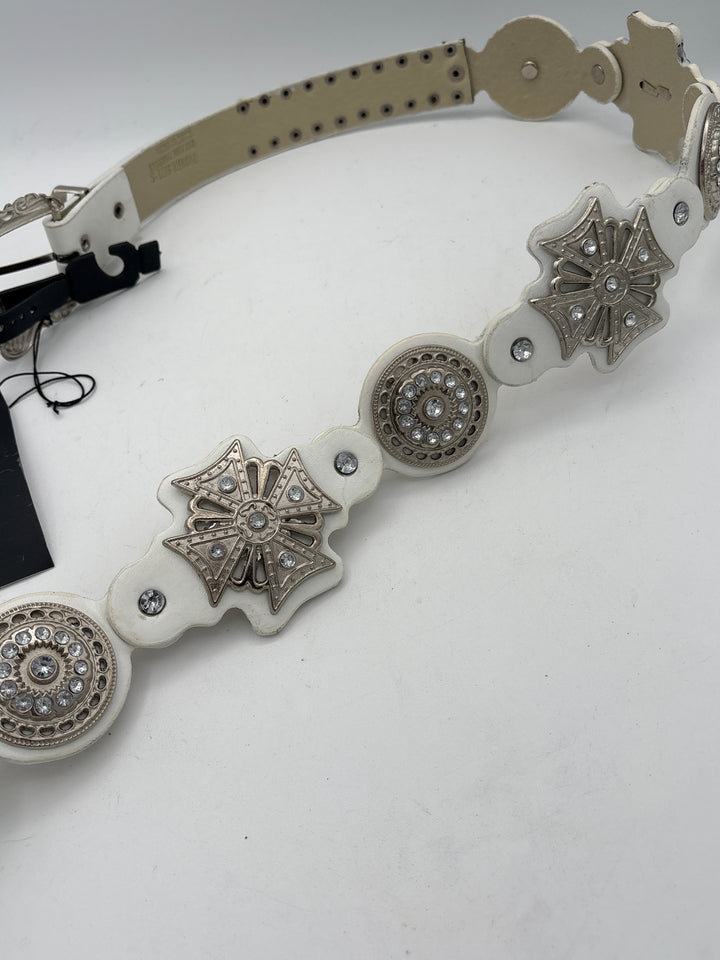 Women’s MontanaCo White Leather Bedazzled Western Belt