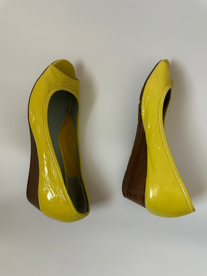 Cole Haan Tali Nike Air Peep-Toe Wedge Pumps in Citron