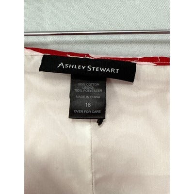 Ashley Stewart Red & White Sleeveless Dress Size 16 - 100% Cotton With Polyester Lining Made In China Geometric Pattern