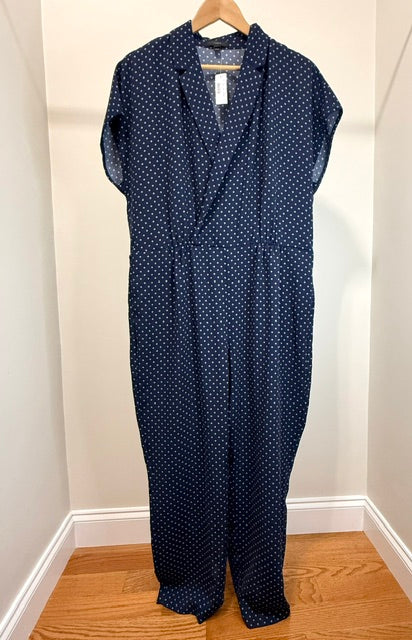 J.Crew Navy Blue Pindot Jumpsuit Sz14 NWT
