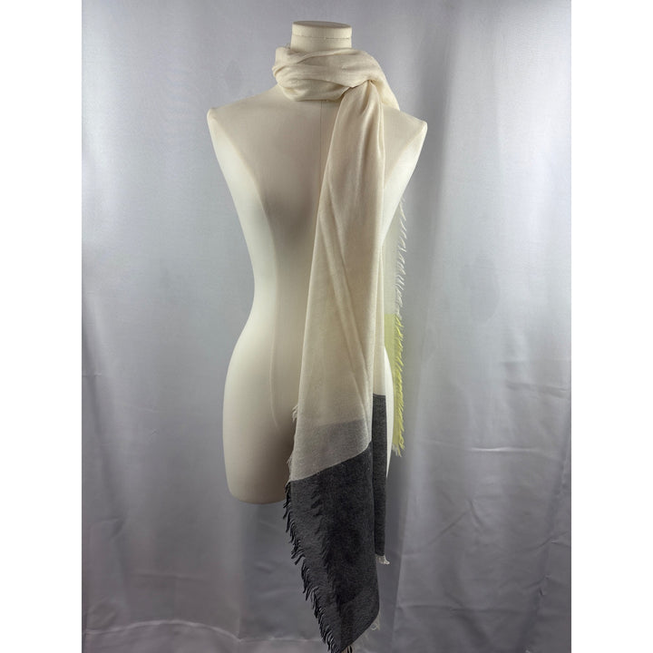 Colorblock Soft Cashmere-Blend Scarf With Fringe Edges
