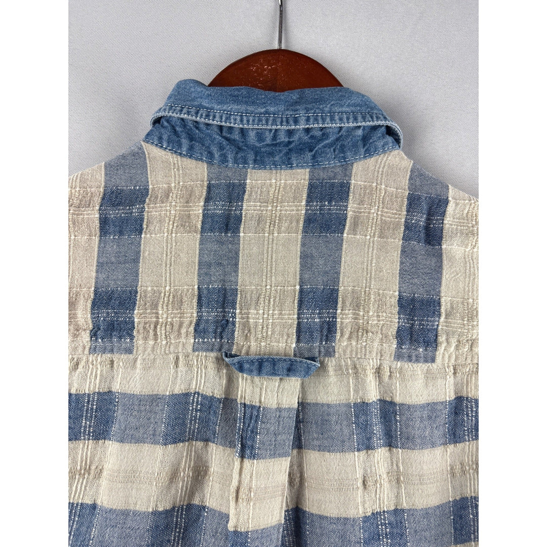 Purrfect By Krazi Kat Womens Medium Sleeveless Blue &amp; White Plaid Button Down Top