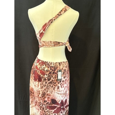 One-Shoulder Leopard & Floral Print Cutout Maxi Dress