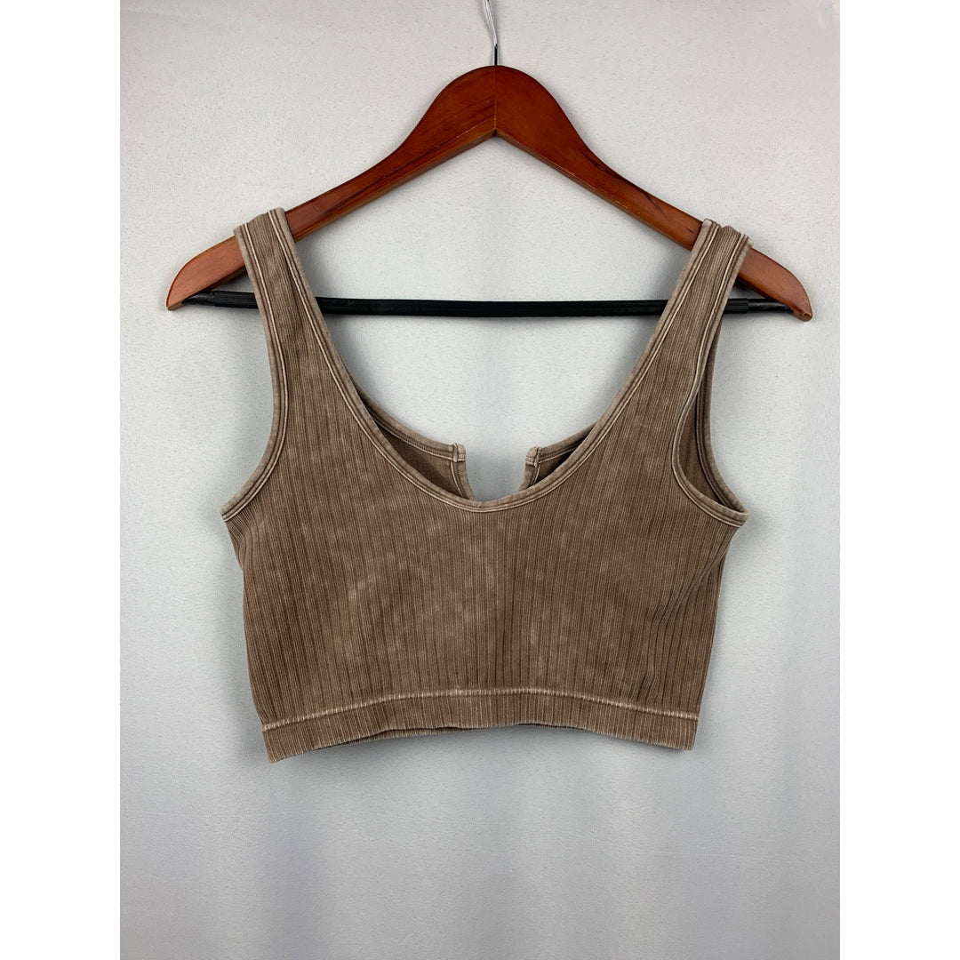 Women’s Zenana Brown Acid Washed Bra Size S/M