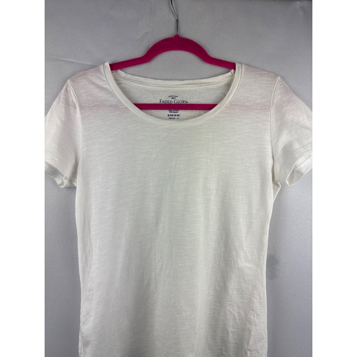 Faded Glory Womens Short Sleeve White T-Shirt S 4-6 100% Cotton