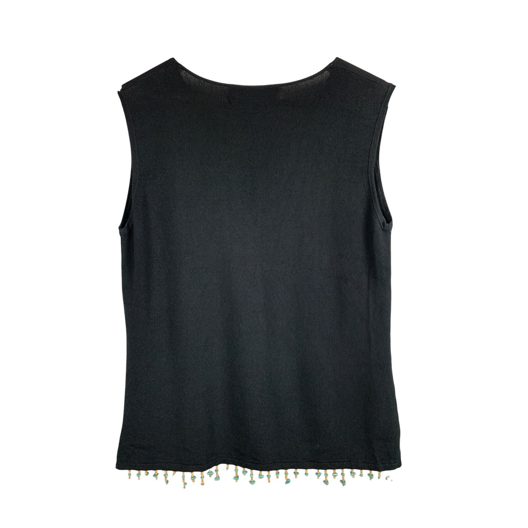 Joseph A. Womens Black Sleeveless Beaded Trim Knit Top L