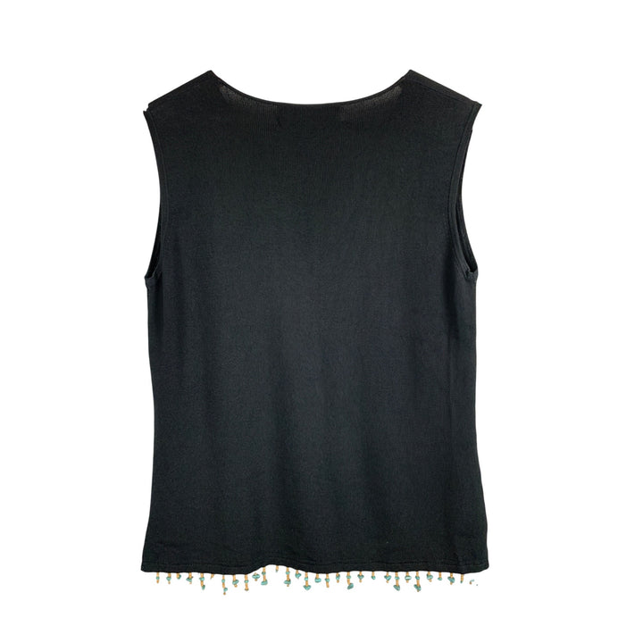 Joseph A. Womens Black Sleeveless Beaded Trim Knit Top L