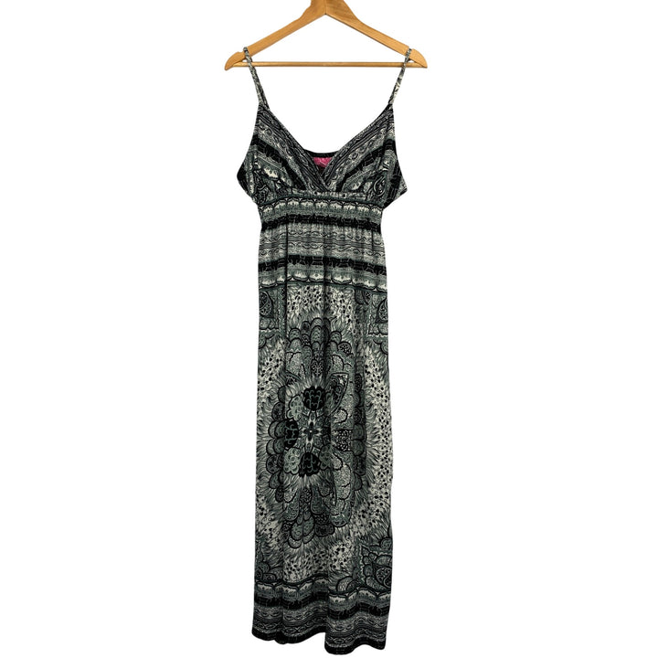 Black & White Sleeveless Maxi Dress By Shes Cool Size L Polyester & Spandex Floral Pattern