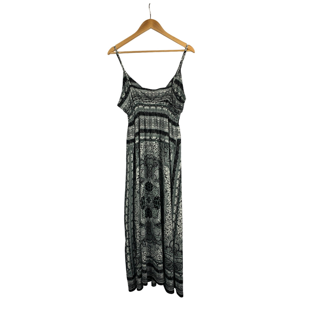 Black & White Sleeveless Maxi Dress By Shes Cool Size L Polyester & Spandex Floral Pattern