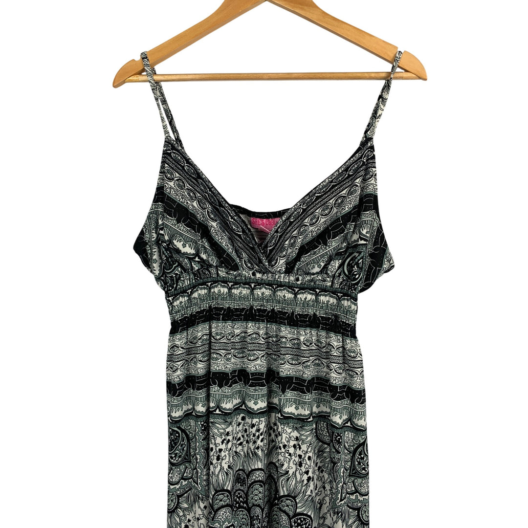 Black & White Sleeveless Maxi Dress By Shes Cool Size L Polyester & Spandex Floral Pattern