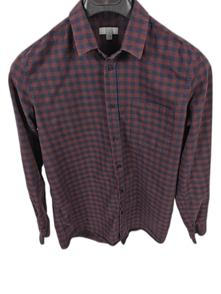 Mens COS Flannel Shirt Red Navy Size M