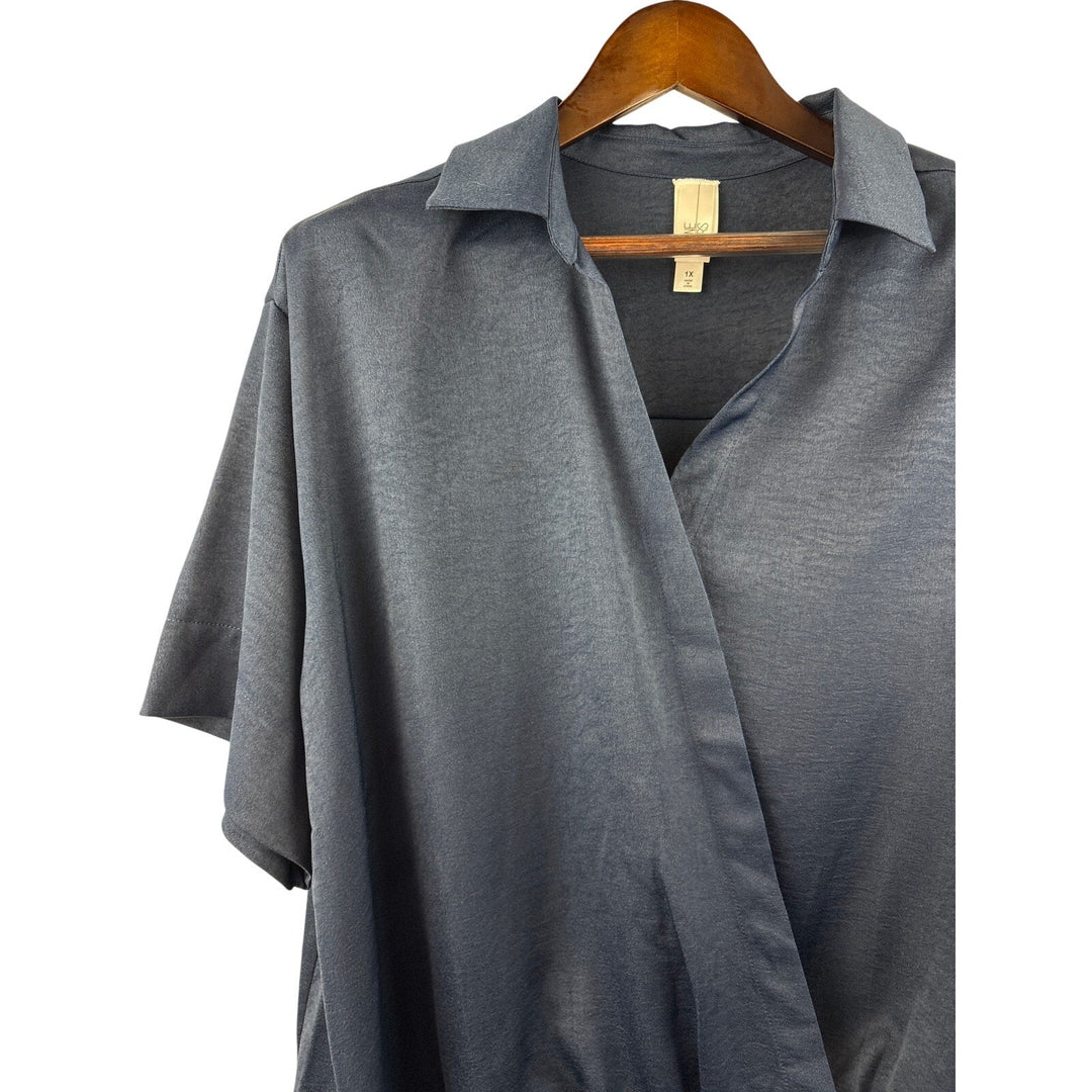 Women’s Wynne Layers Size 1X Navy Blue Satin Blouse