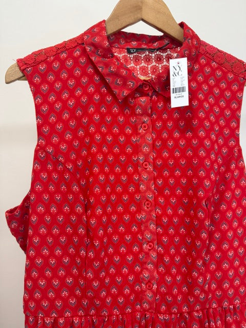 New York &amp; Company Red Boho Collared Tank Dress SzXL NWT