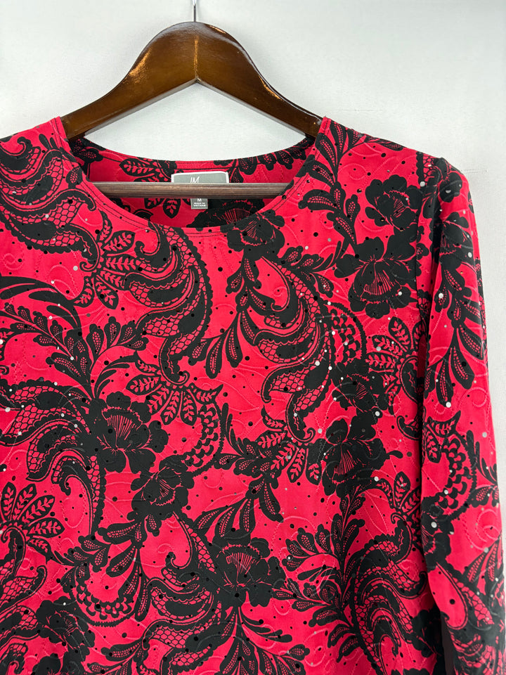Women’s JM Collection Medium Black & Red Floral Blouse