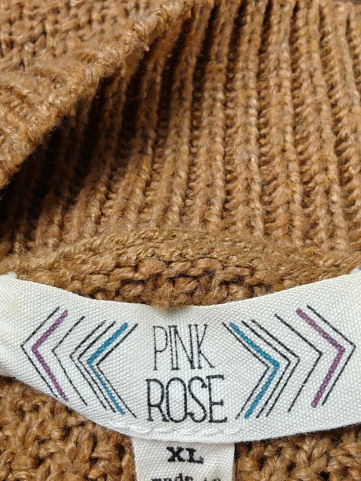 Women’s Pink Rose Cable Sleeve Sweater Brown Size XL