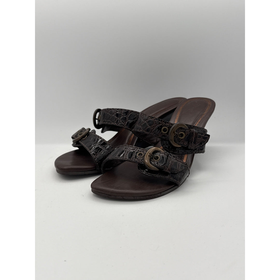 Diego Di Lucca Womens Brown Croc-Embossed Leather Slide Sandals 6.5 Made In Brazil