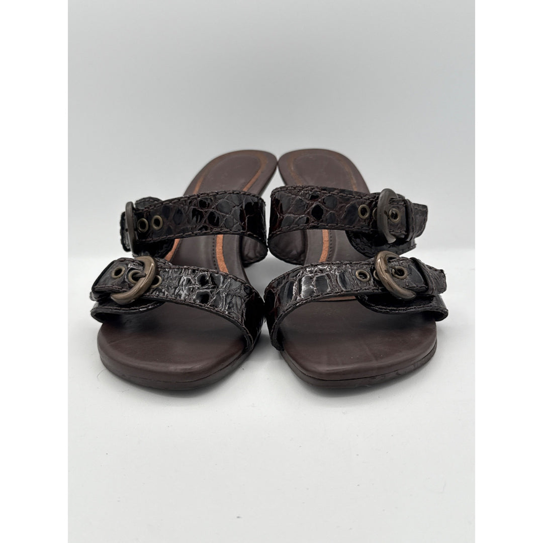 Diego Di Lucca Womens Brown Croc-Embossed Leather Slide Sandals 6.5 Made In Brazil
