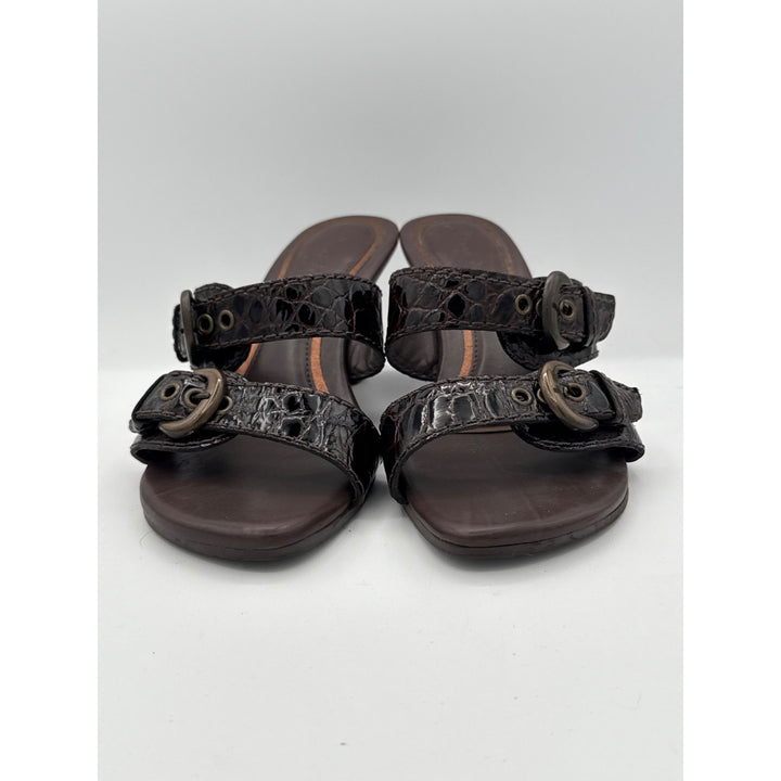 Diego Di Lucca Womens Brown Croc-Embossed Leather Slide Sandals 6.5 Made In Brazil