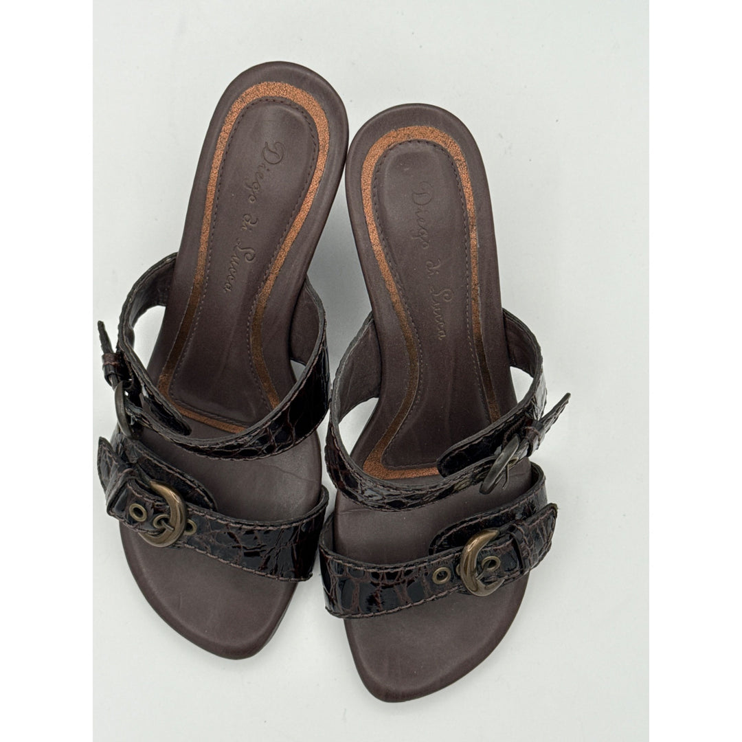 Diego Di Lucca Womens Brown Croc-Embossed Leather Slide Sandals 6.5 Made In Brazil