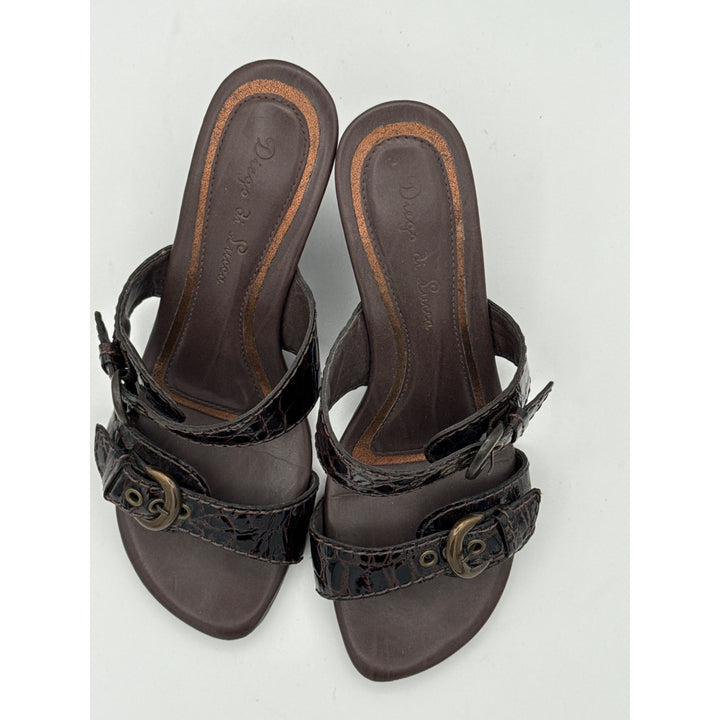 Diego Di Lucca Womens Brown Croc-Embossed Leather Slide Sandals 6.5 Made In Brazil