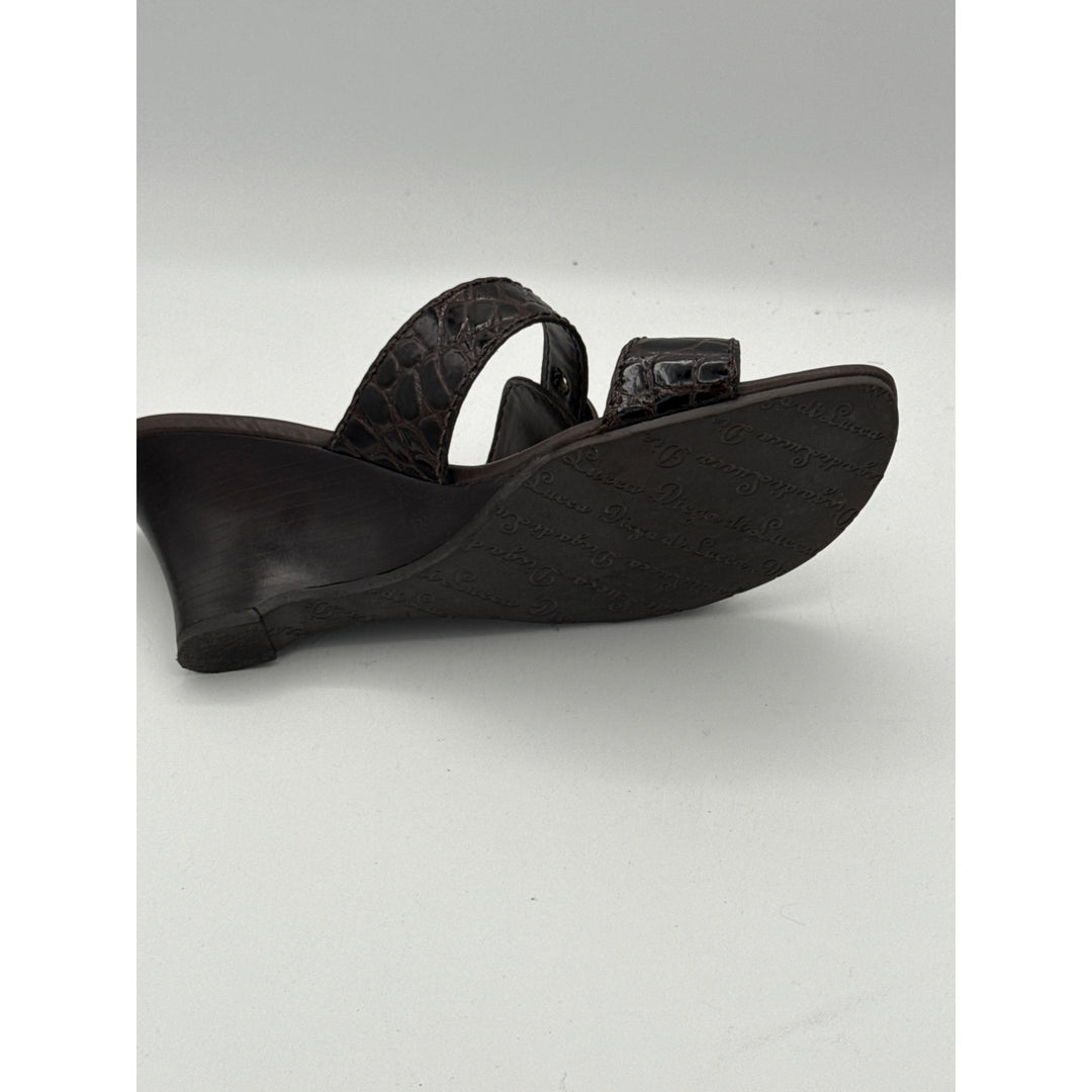 Diego Di Lucca Womens Brown Croc-Embossed Leather Slide Sandals 6.5 Made In Brazil