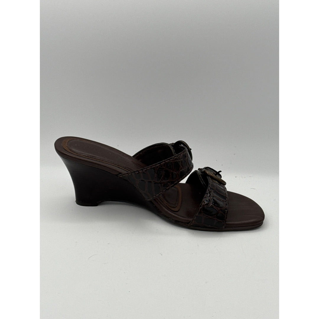 Diego Di Lucca Womens Brown Croc-Embossed Leather Slide Sandals 6.5 Made In Brazil
