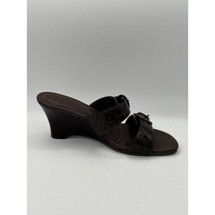 Diego Di Lucca Womens Brown Croc-Embossed Leather Slide Sandals 6.5 Made In Brazil