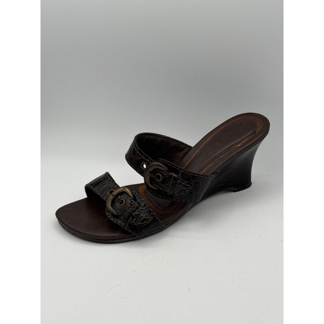 Diego Di Lucca Womens Brown Croc-Embossed Leather Slide Sandals 6.5 Made In Brazil