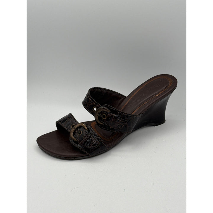 Diego Di Lucca Womens Brown Croc-Embossed Leather Slide Sandals 6.5 Made In Brazil