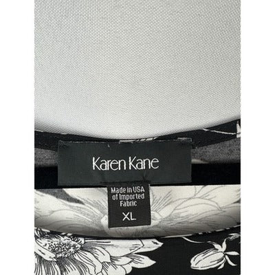 Karen Kane Women’s Black T-Shirt Dress Sz XL – White Floral Ruffle Sleeve Dress