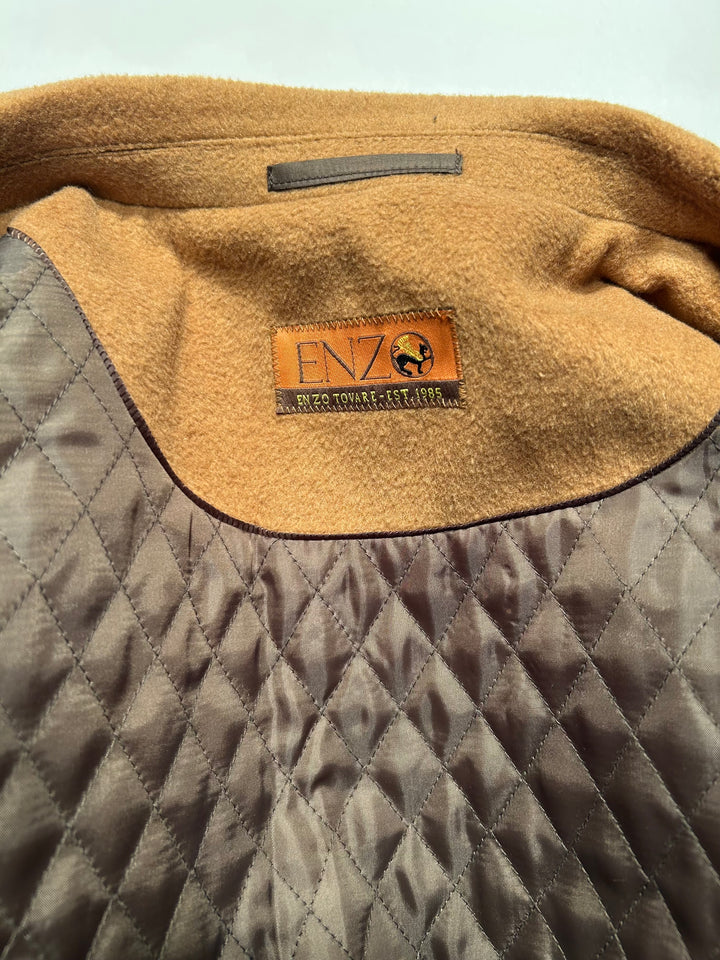 ENZO Tovare Men’s Wool Cashmere Blend Topcoat Overcoat Camel Tan Caramel Size 48