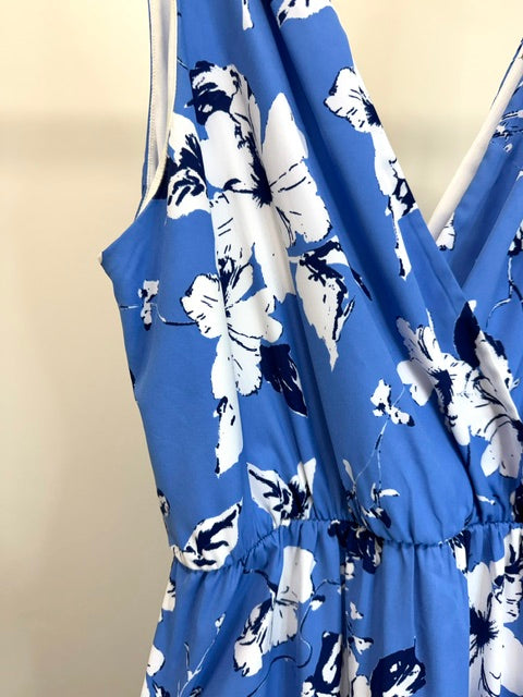Mia &amp; Tess V‑Neck Floral Maxi Dress – Blue &amp; White SzXL