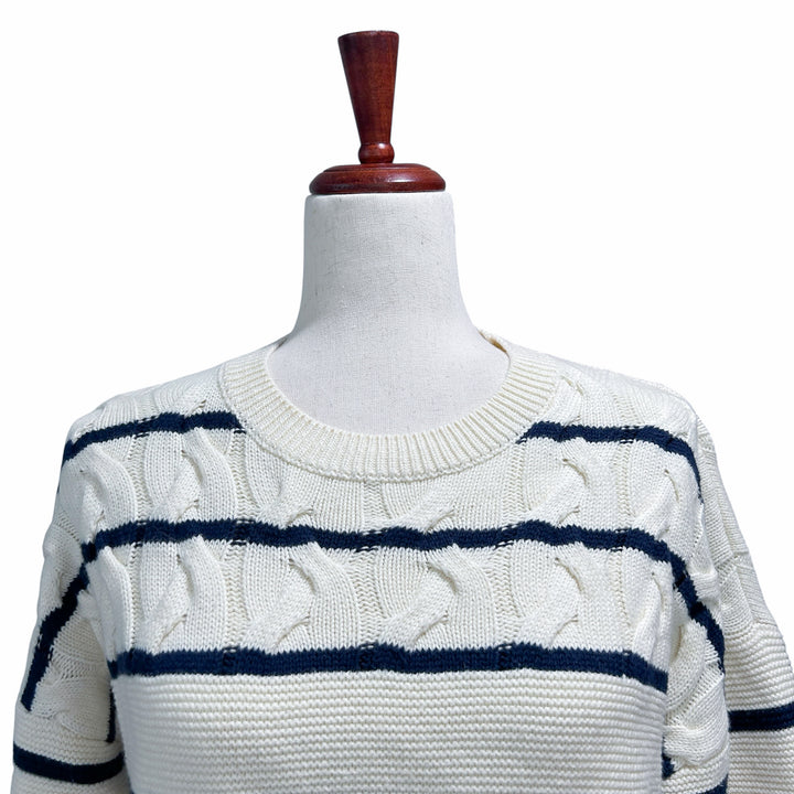 Vineyard Vines Women's Small Striped Fisherman Crew Sweater in Marshmallow Nautical