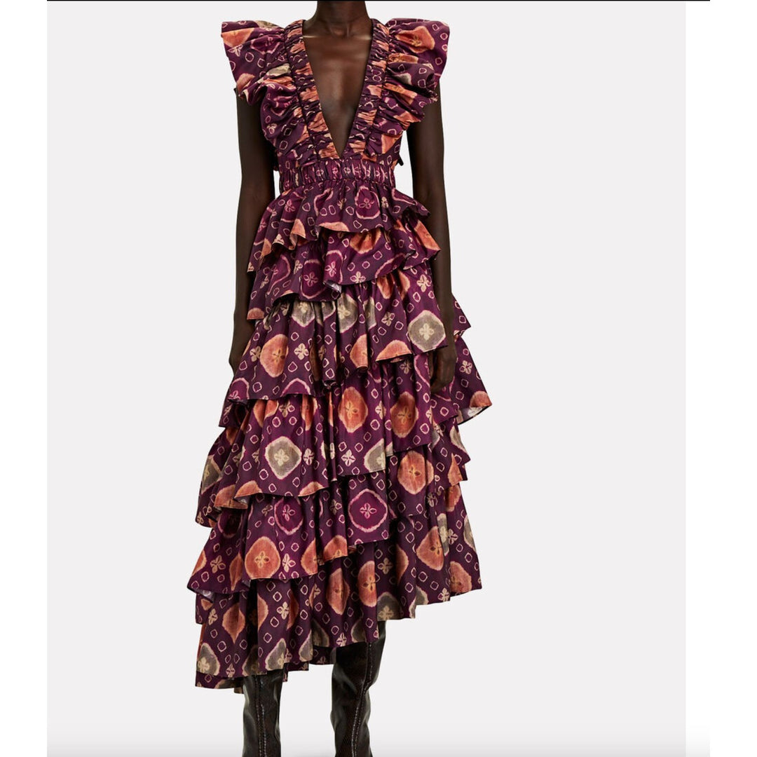 NEW Ulla Johnson Viola Printed Ruffled Midi Dress NWOT - Size 0