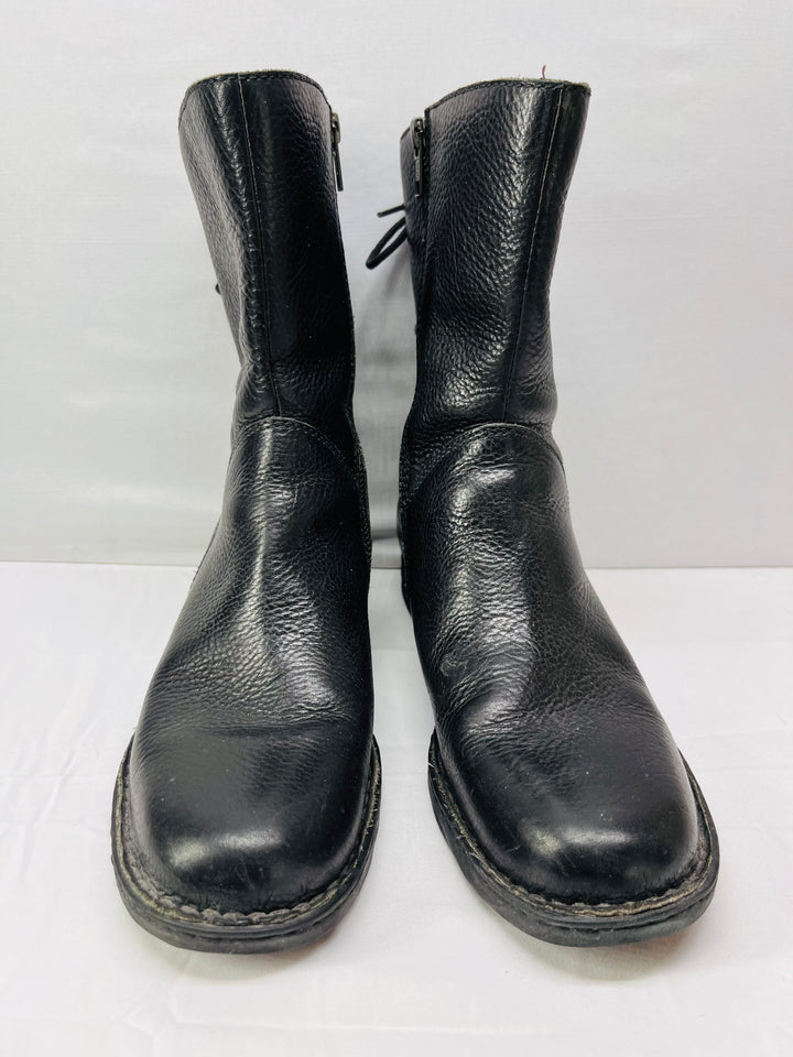Born Women's Leather Mid Calf Boots Lace Up Back Side Zip Comfort Size 9