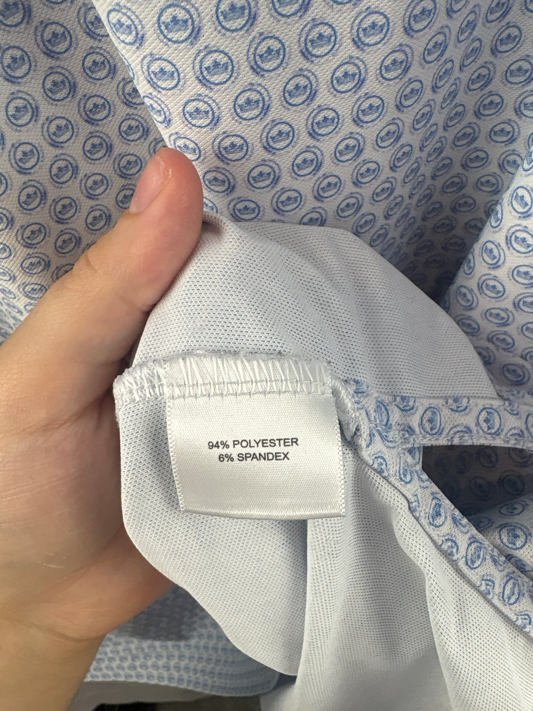 Men’s Peter Millar XL White &amp; Light Blue Patterned Golf Polo