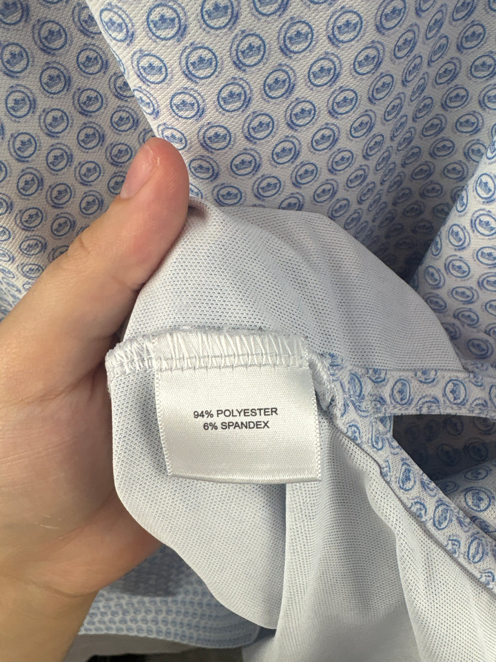 Men’s Peter Millar XL White &amp; Light Blue Patterned Golf Polo